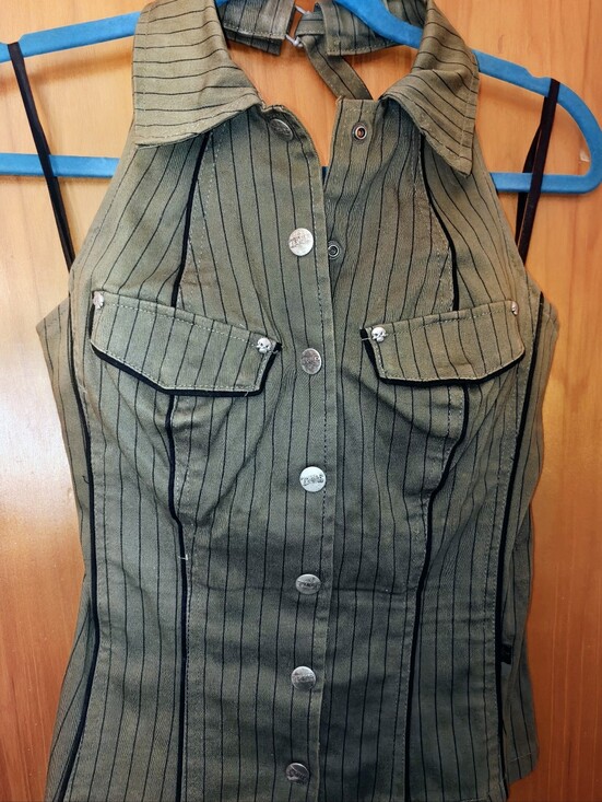 Tripp nyc Tops - Tripp NYC Vintage Military Style Goth Olive Green Pinstripe Halter Tank